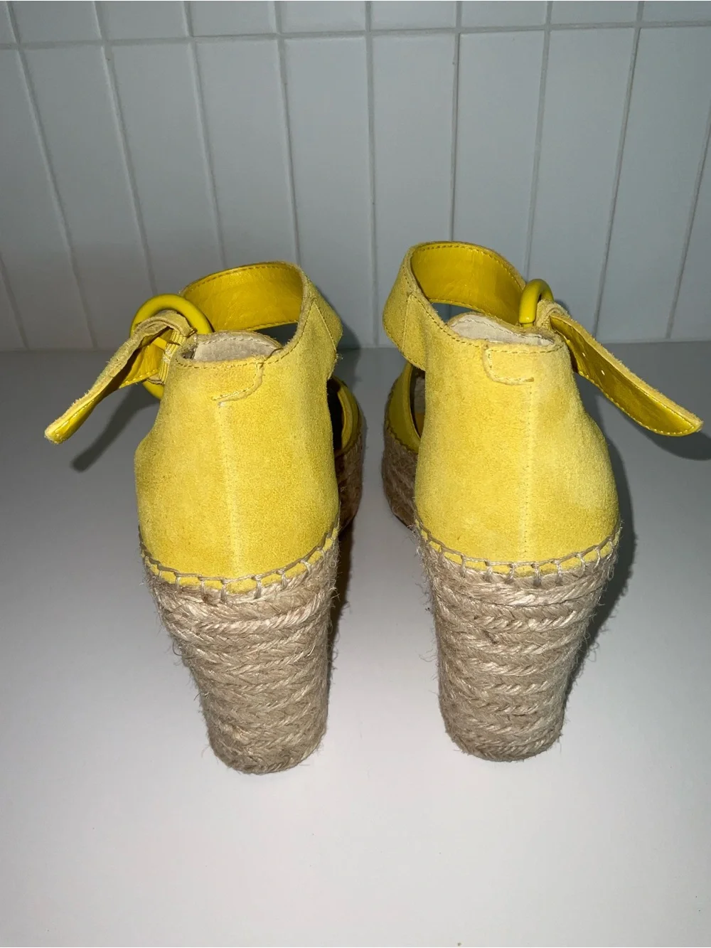 Marc Fisher Yellow Suede Espadrille Wedge Sandals